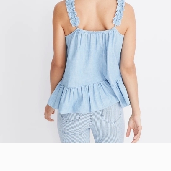 Madewell Denim Ruffle Strap Cami Tank Top Chambray Blue Cotton Women's Sz‎ 6 - Picture 2 of 4
